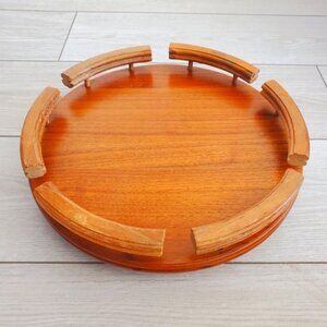 Vintage Ozark USA Native Wood Prod Walnut Carved Table Center Tray Lazy Susan